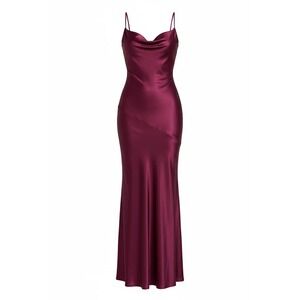 Saints Secrets Burgundy Satin Cowl Neck Maxi Dress Wine Red Small Formal Gown